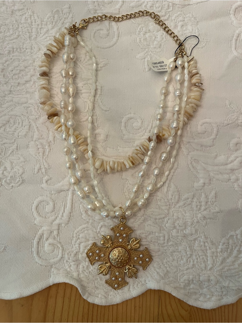 Free people multi strand necklace NWT pearls and gold
